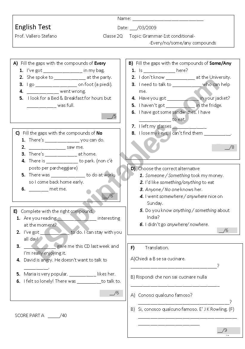 english test conditional and compounds