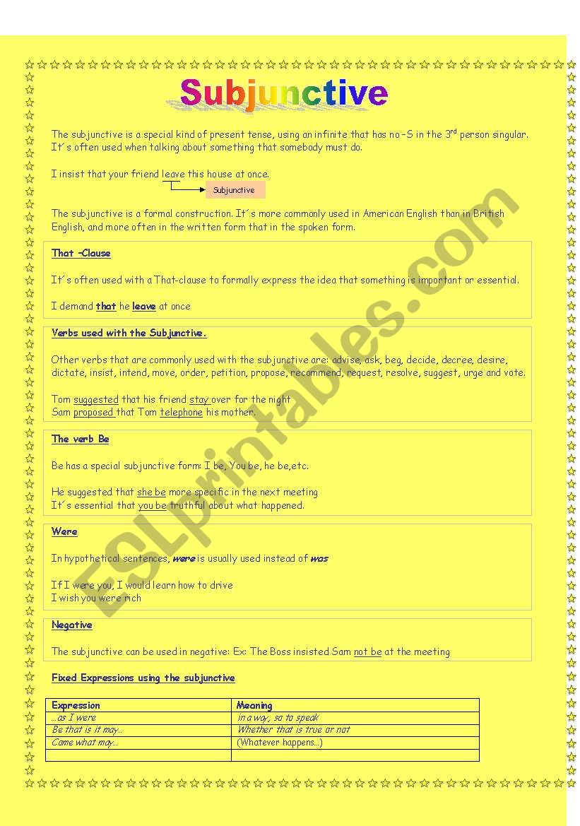 Subjunctive worksheet