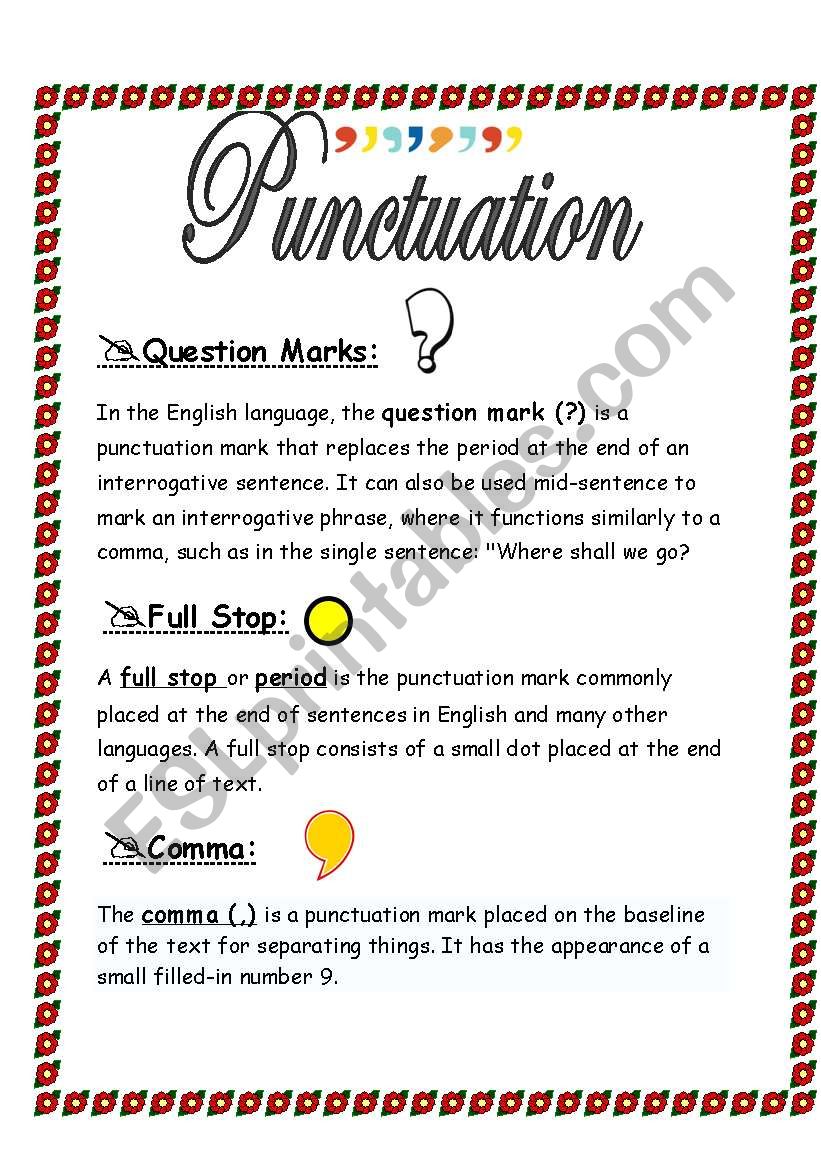 punctuation rules 1 worksheet
