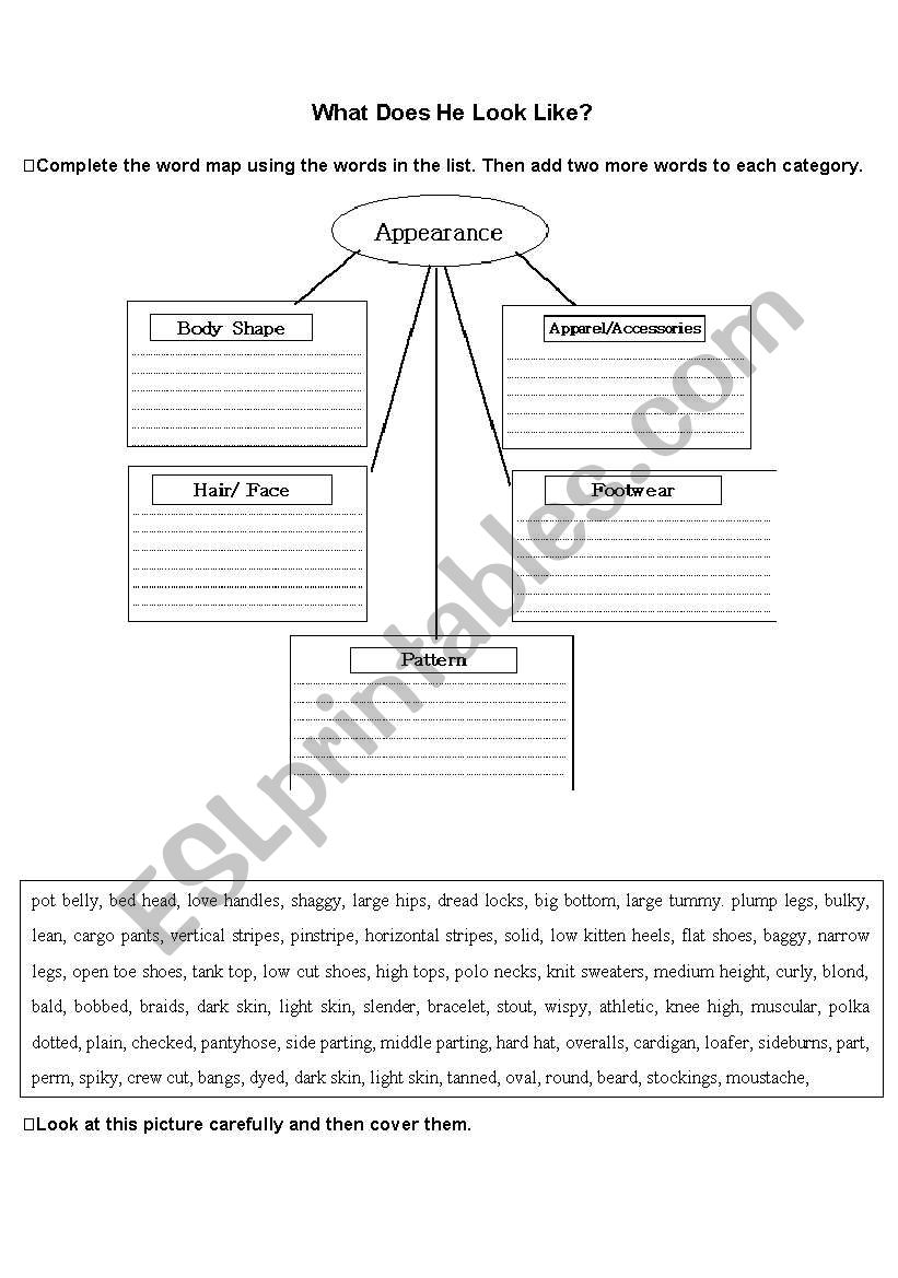 What does he look like? worksheet