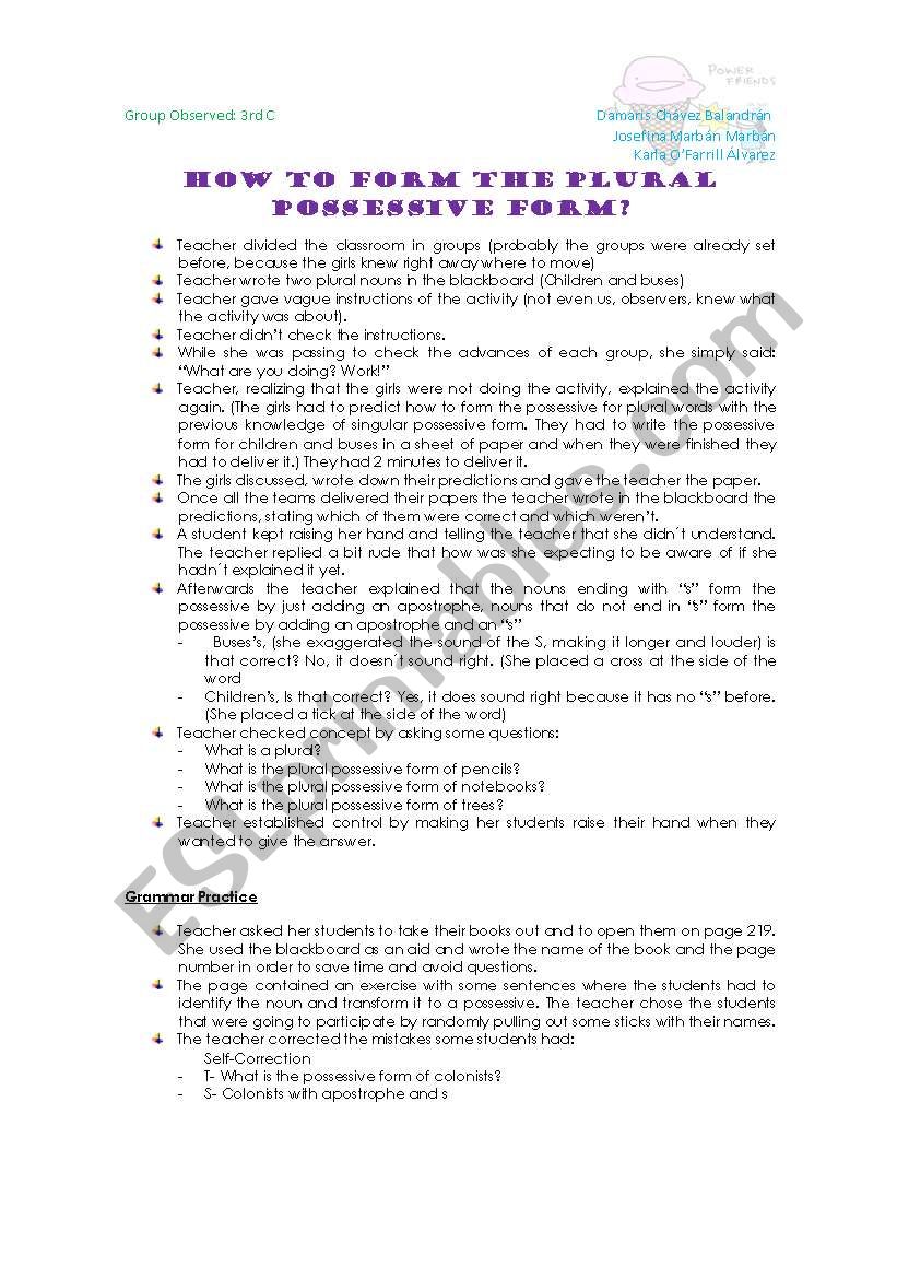 how to form the possessive form things you can or cant do