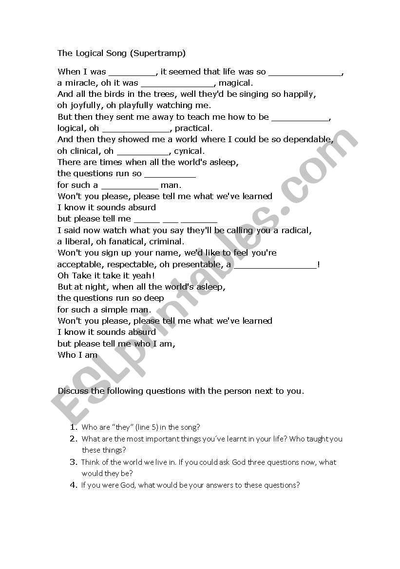 The Logical Song worksheet