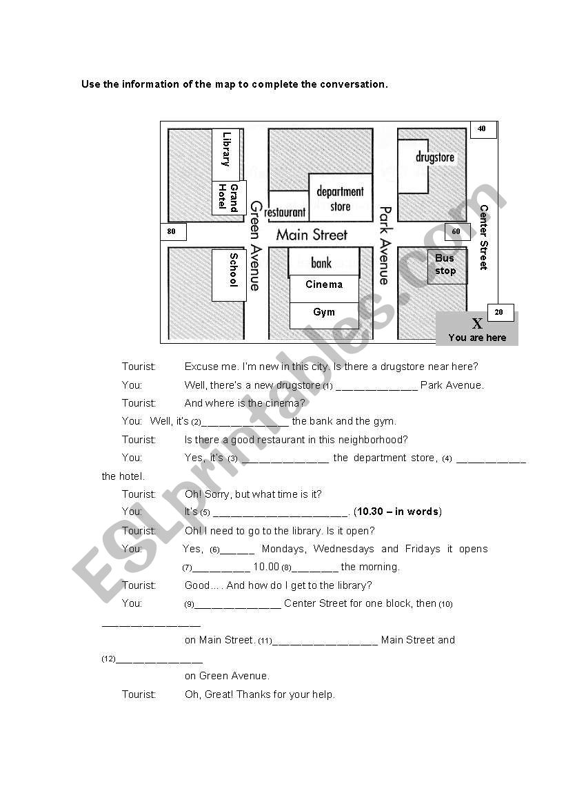 giving directions worksheet