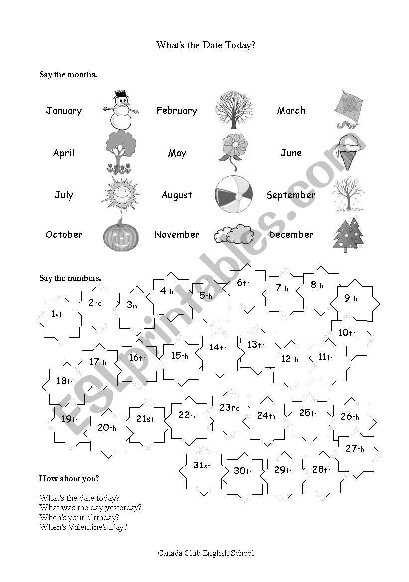 Dates and Ordinal Numbers worksheet