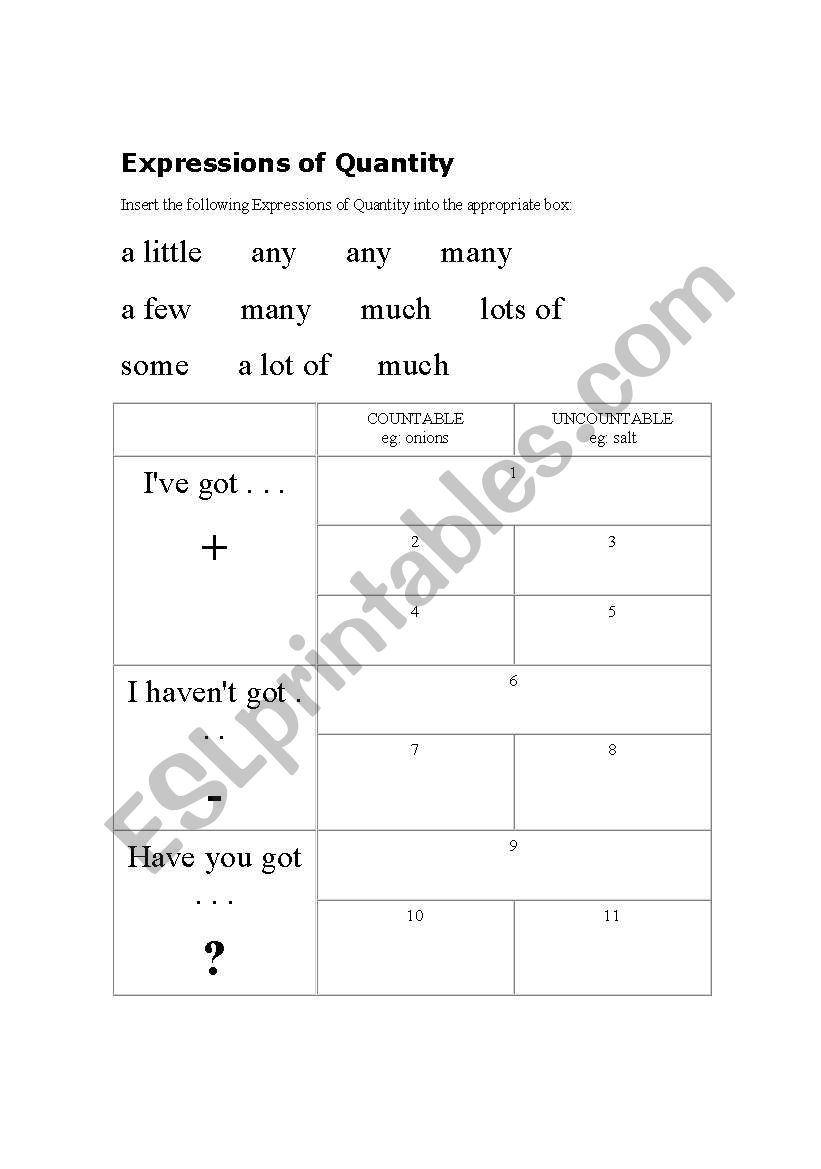 expressions of quantity worksheet