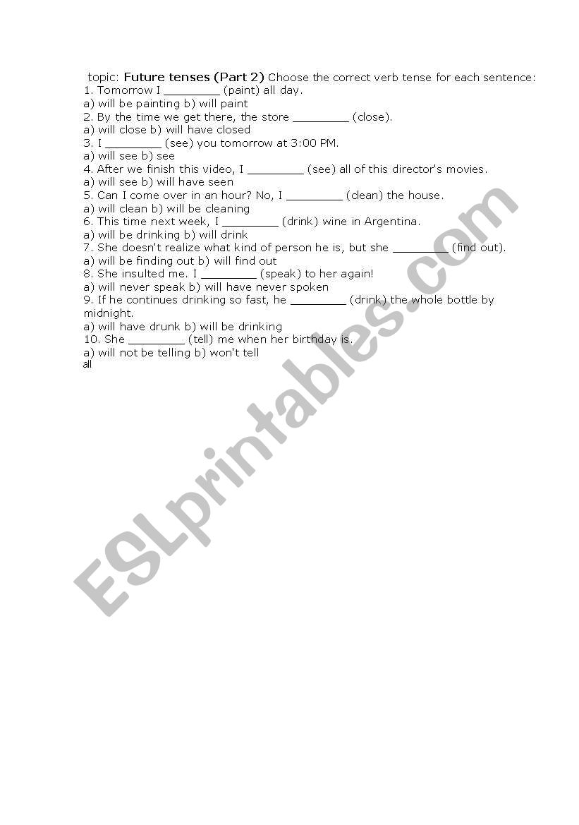 Future Tense  worksheet