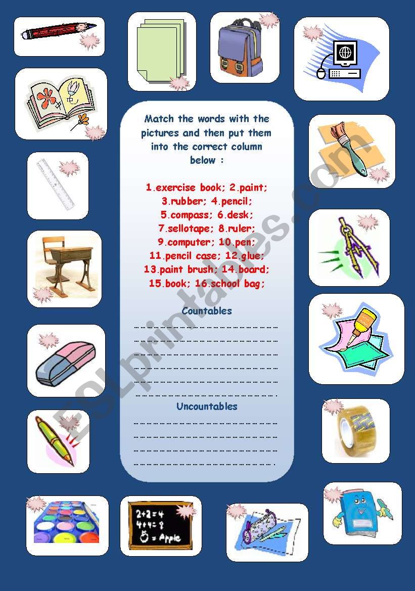 School vocabulary - countable or uncountable