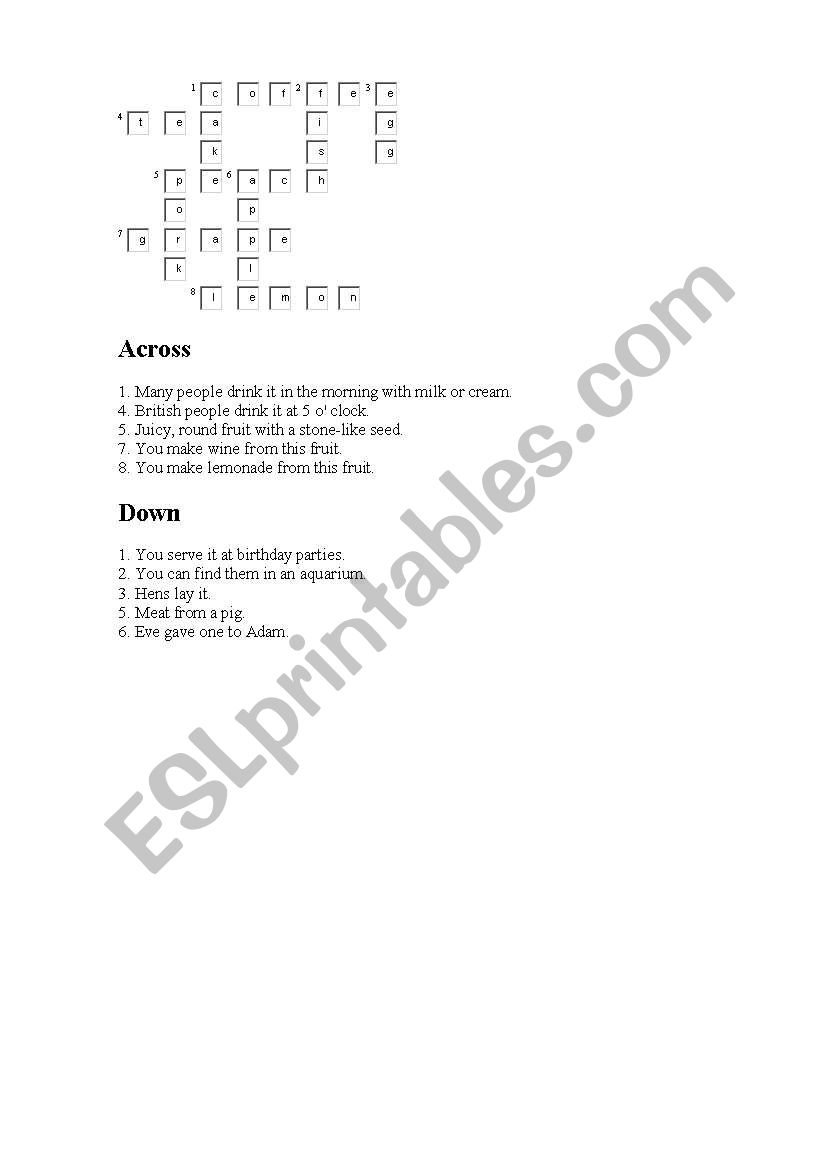 crossword worksheet