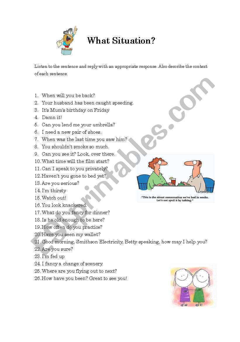 What Situation? worksheet