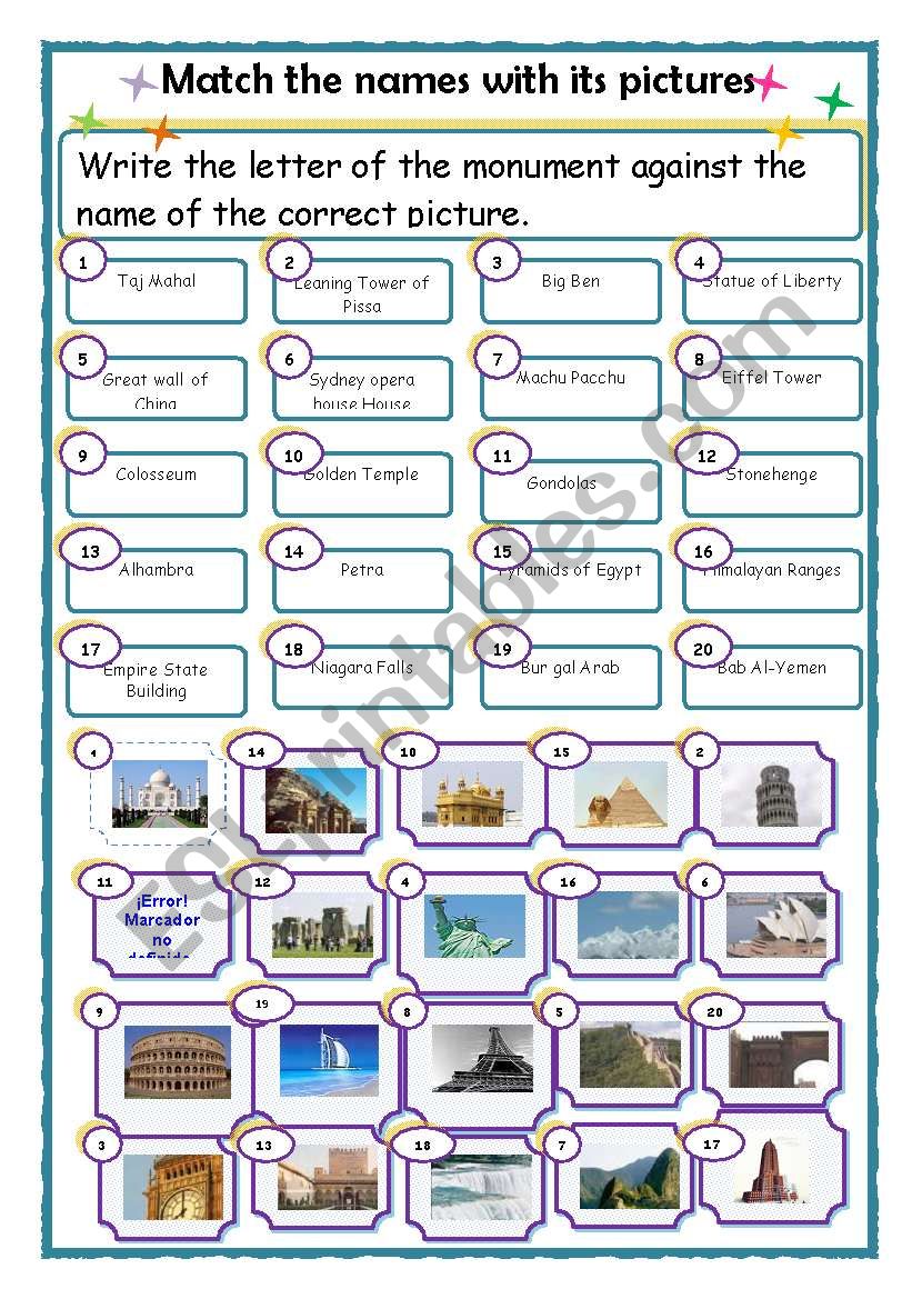 answer sheet  of the wonders of the world