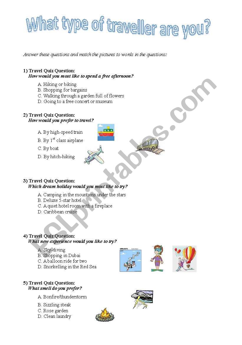 Type of traveller quiz worksheet