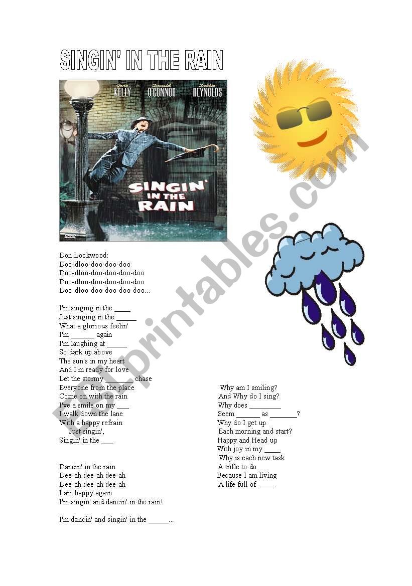 Song : Singin in the Rain worksheet
