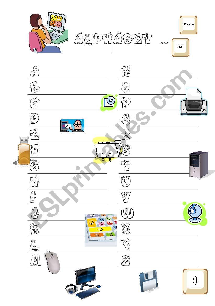 computer alphabet worksheet