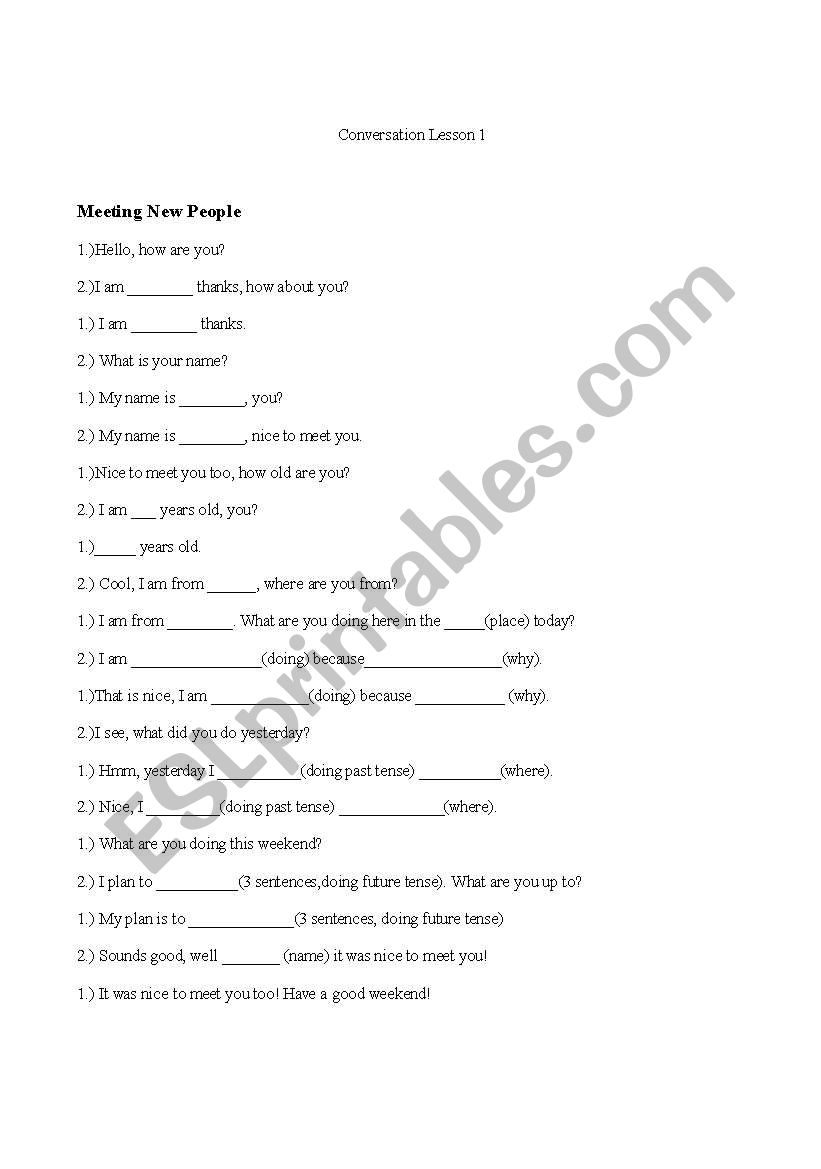 Conversation Lesson 1 worksheet
