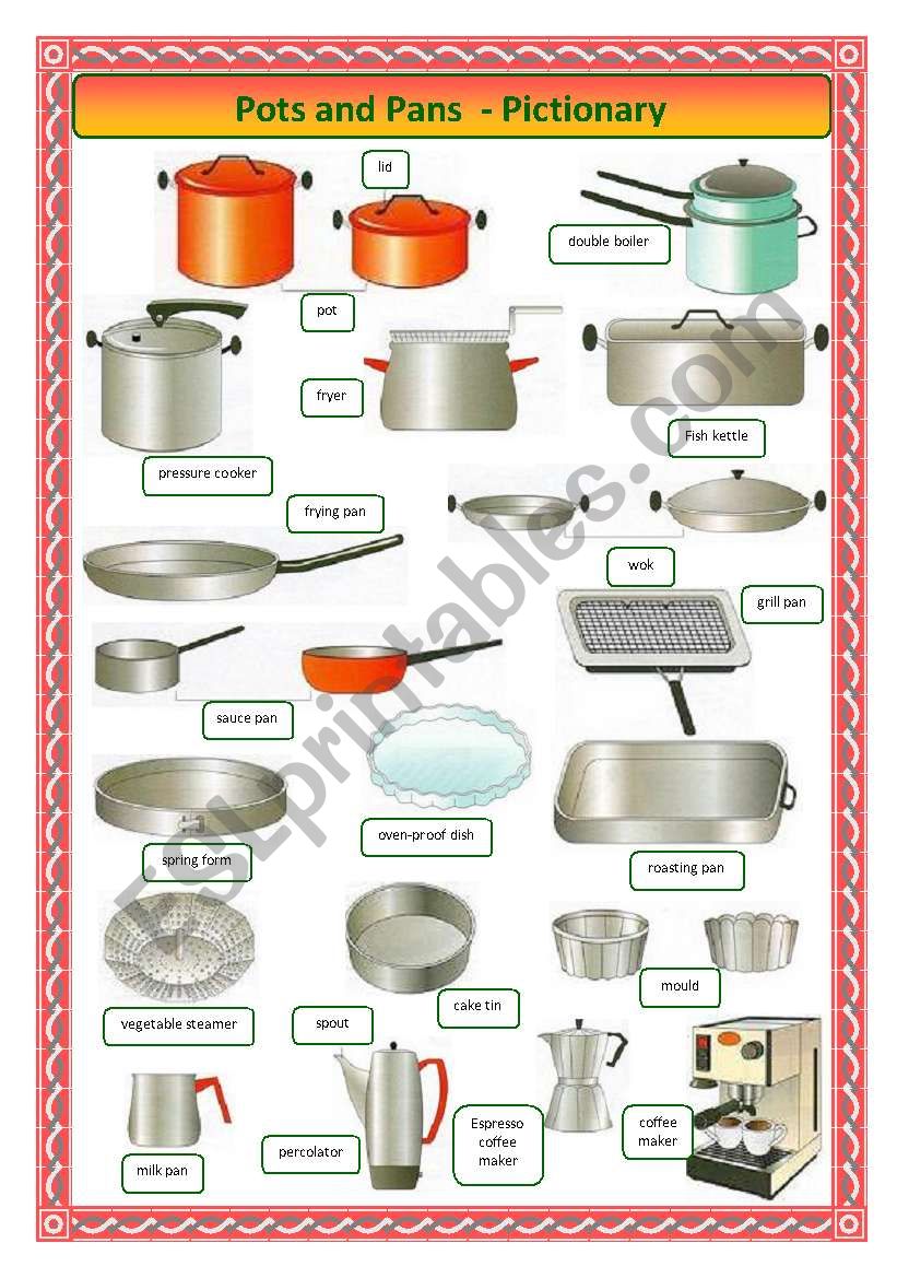 Pots and Pans-pictionary worksheet