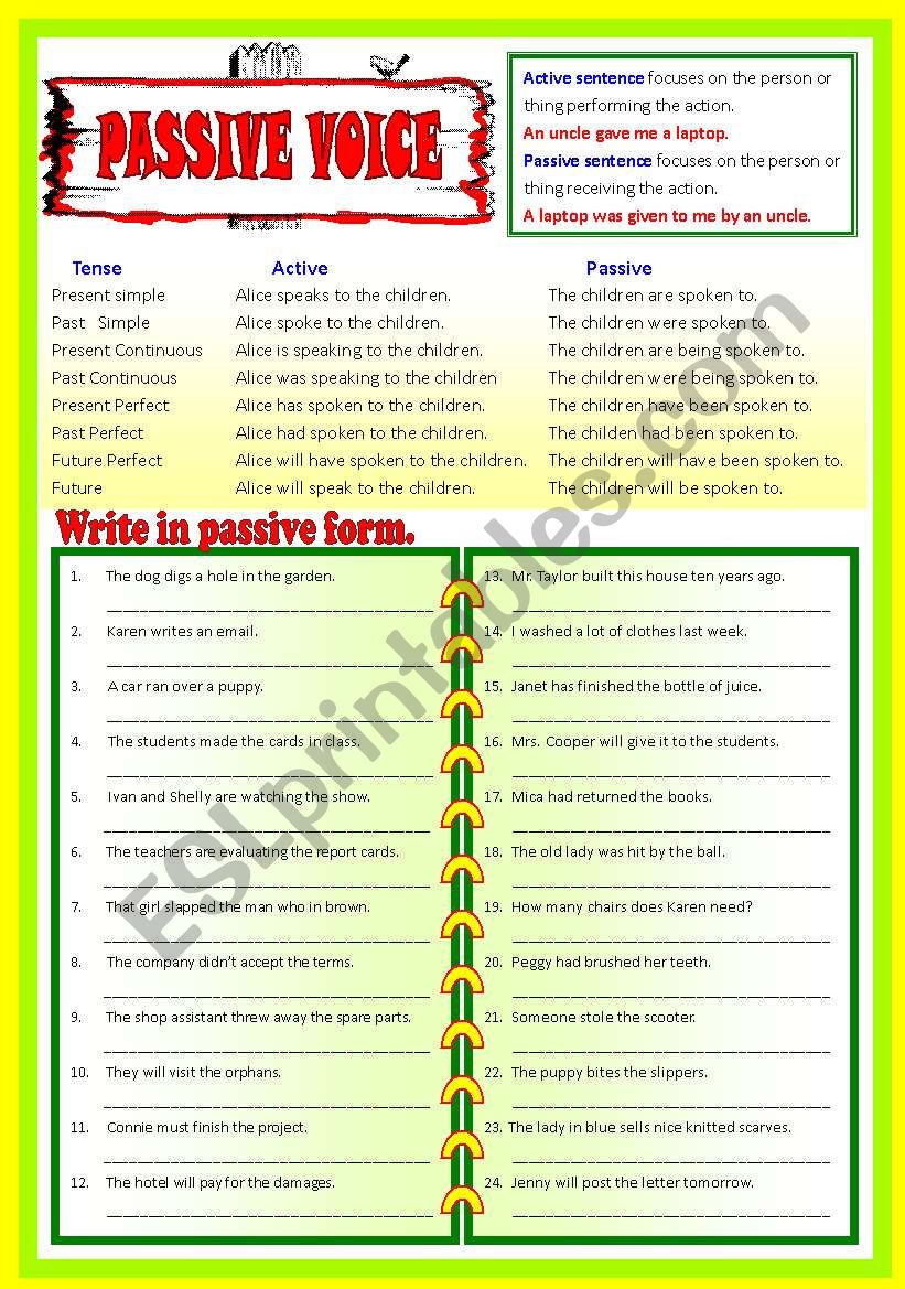 Passive Voice (B/W & Keys) worksheet