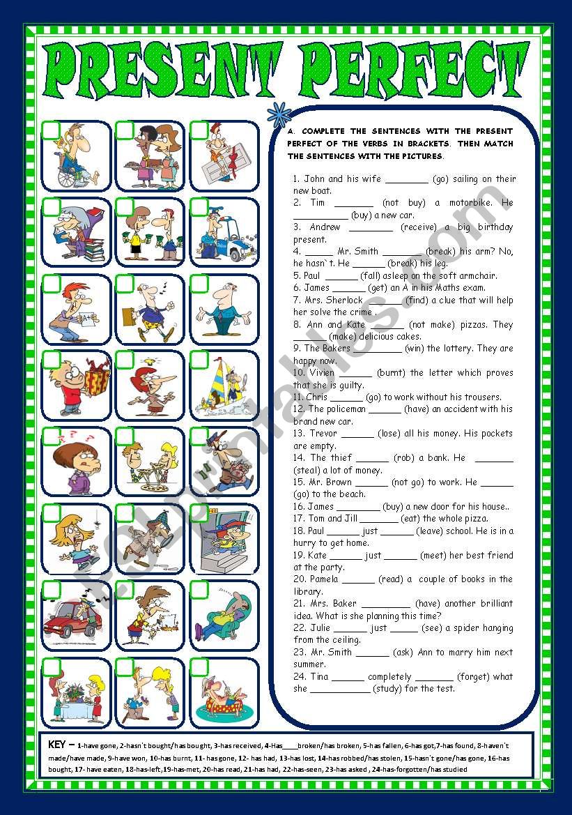 PRESENT PERFECT - AFFIRMATIVE, NEGATIVE and INTERROGATIVE FORMS (+KEY) - FULLY EDITABLE