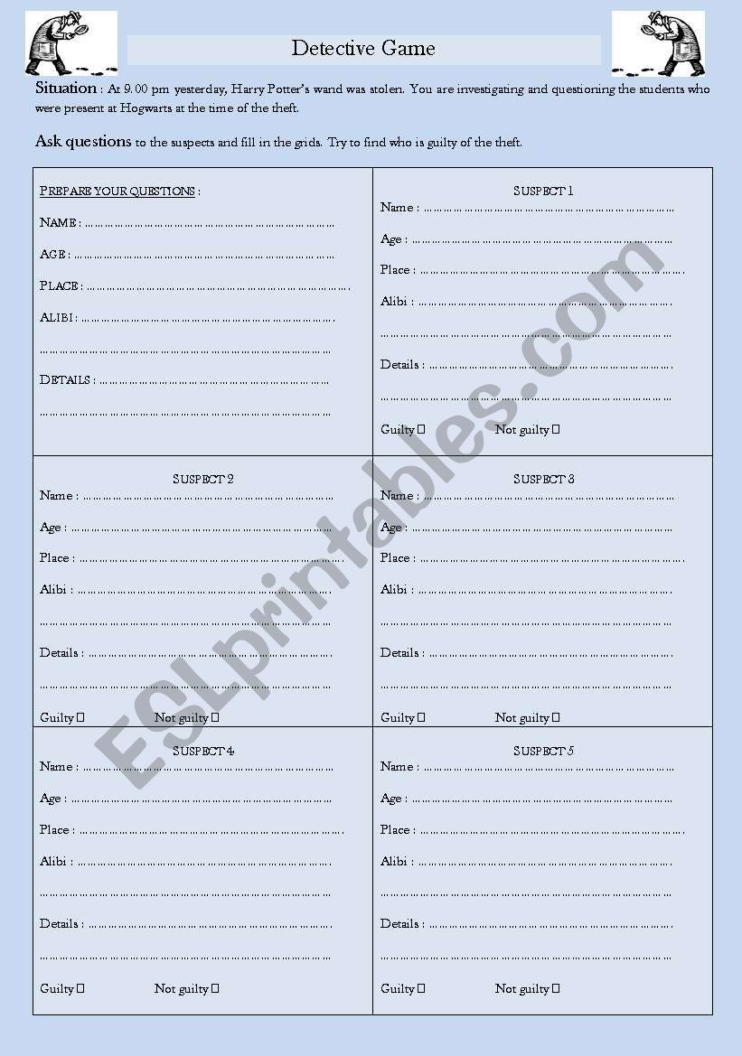 Detective Game Harry Potter worksheet