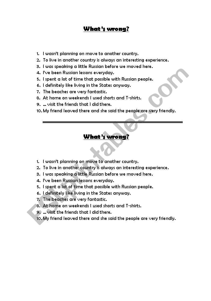 Whats wrong? worksheet