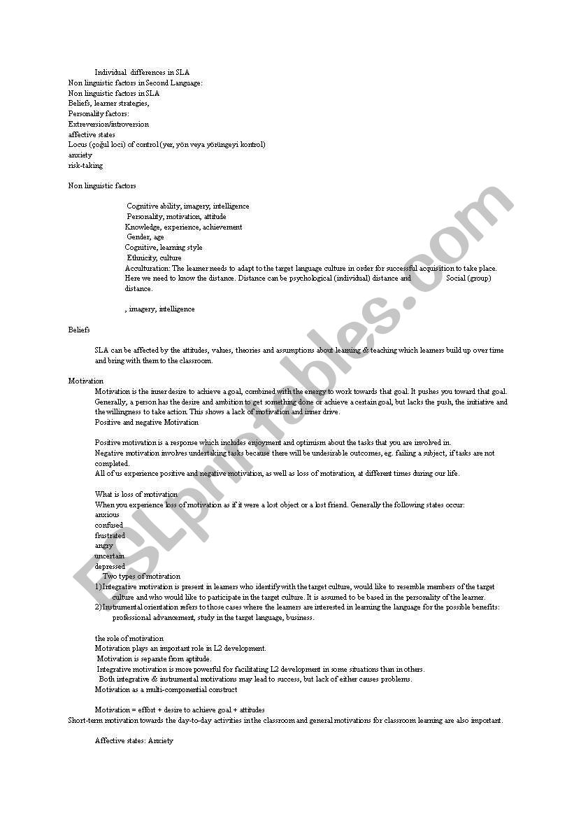 individual diferences worksheet