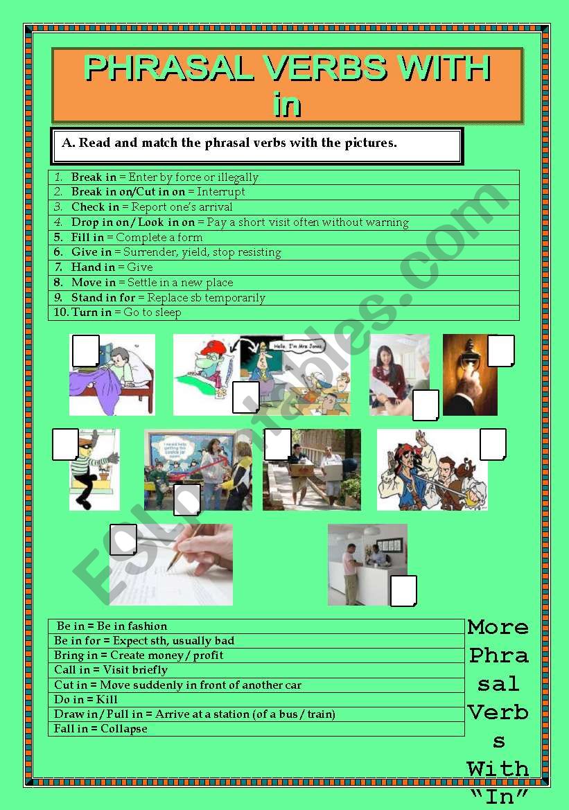 PHRASAL VERBS: IN worksheet