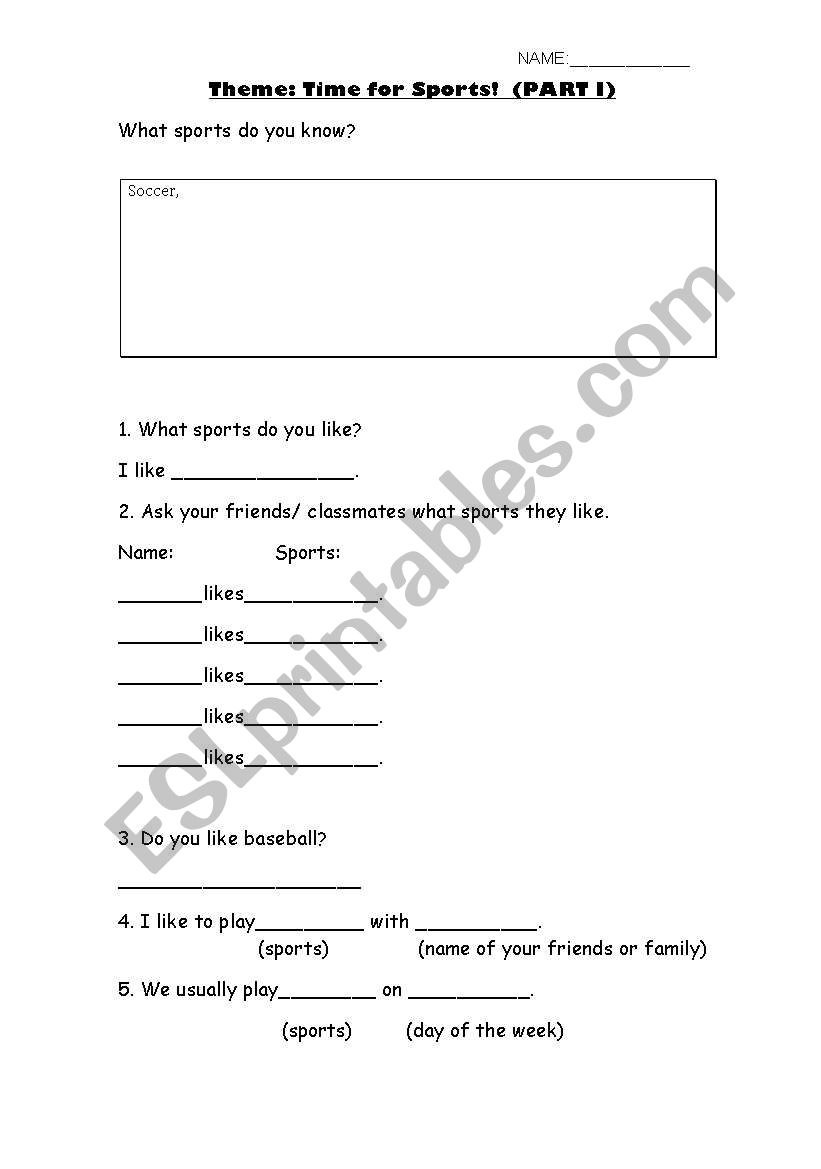 Time for sports worksheet