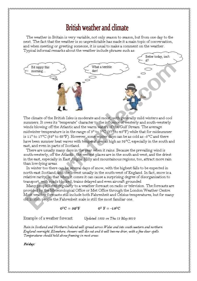 British weather and climate - ESL worksheet by zvonka.rink Throughout Weather Vs Climate Worksheet