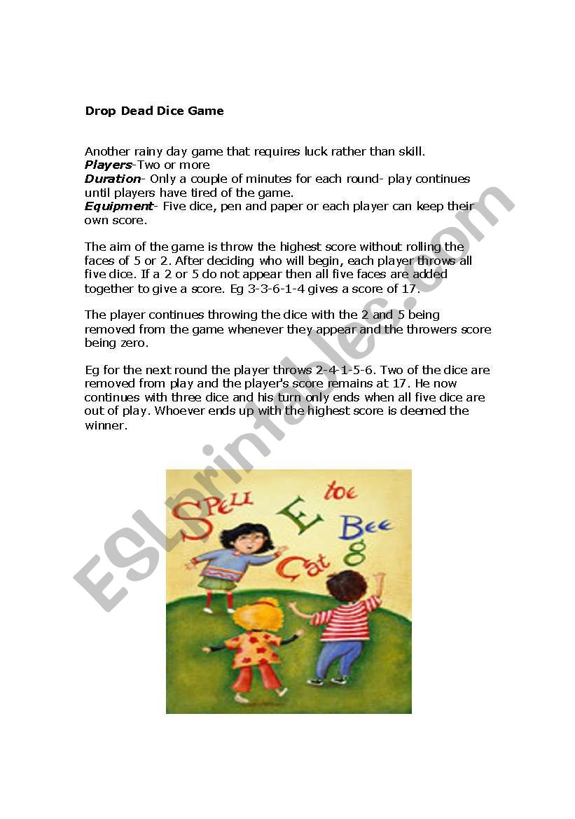 Drop DeadDice Game worksheet
