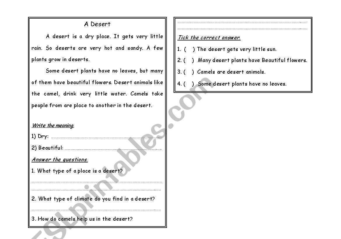 Comprehension worksheet