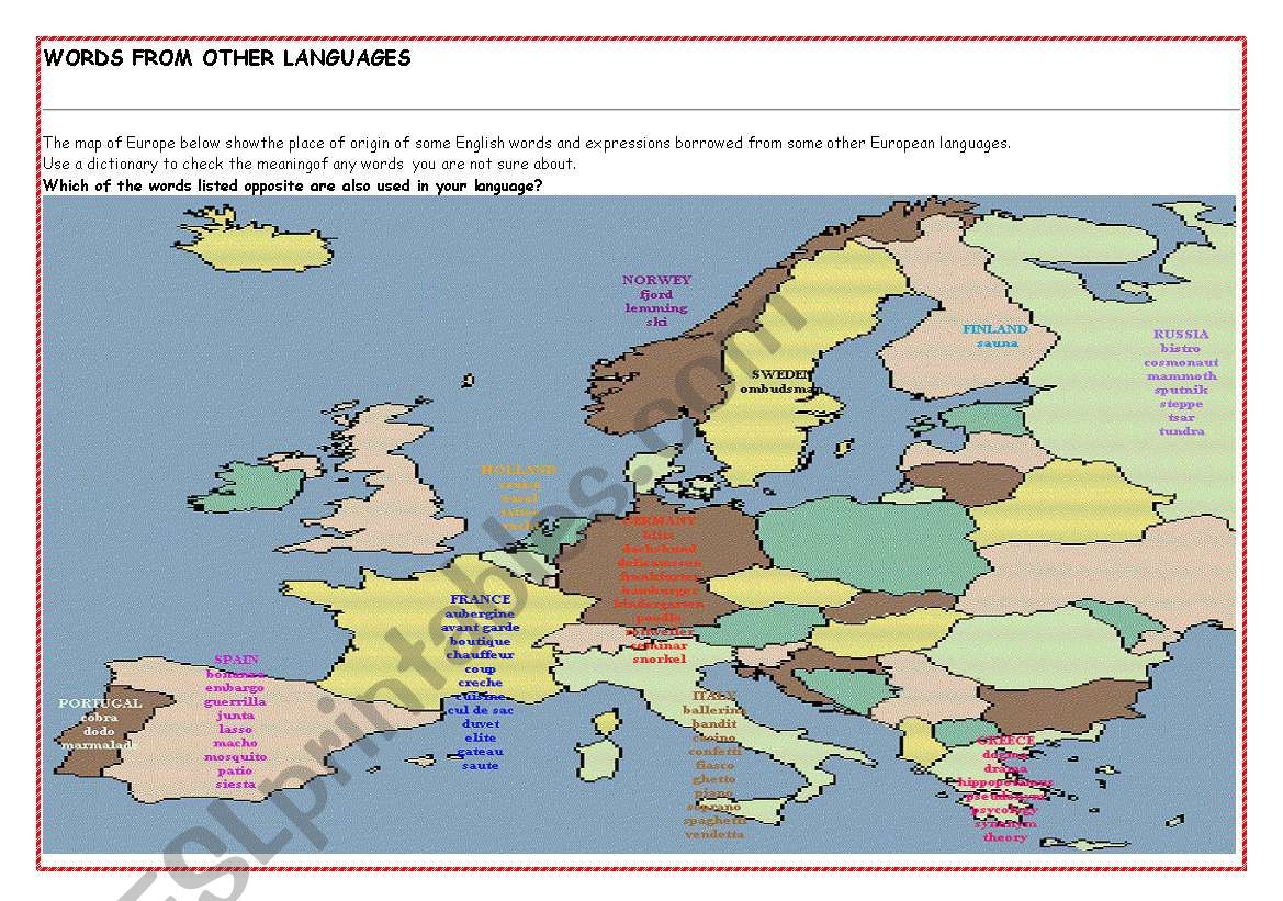 Words from other languages worksheet