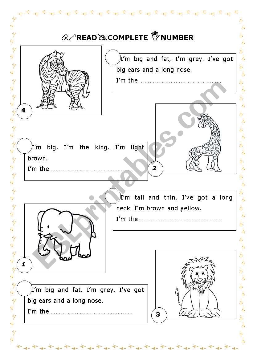 Guess the wild animal worksheet