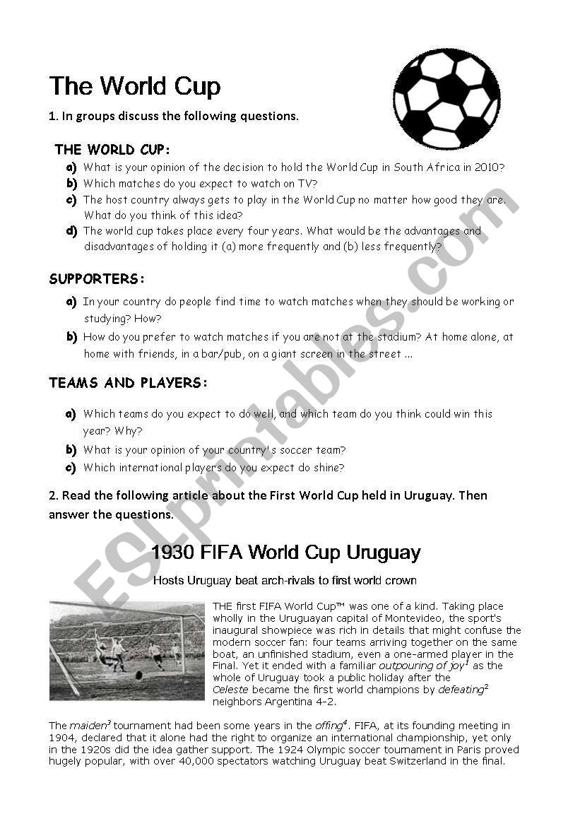 The First World Cup worksheet