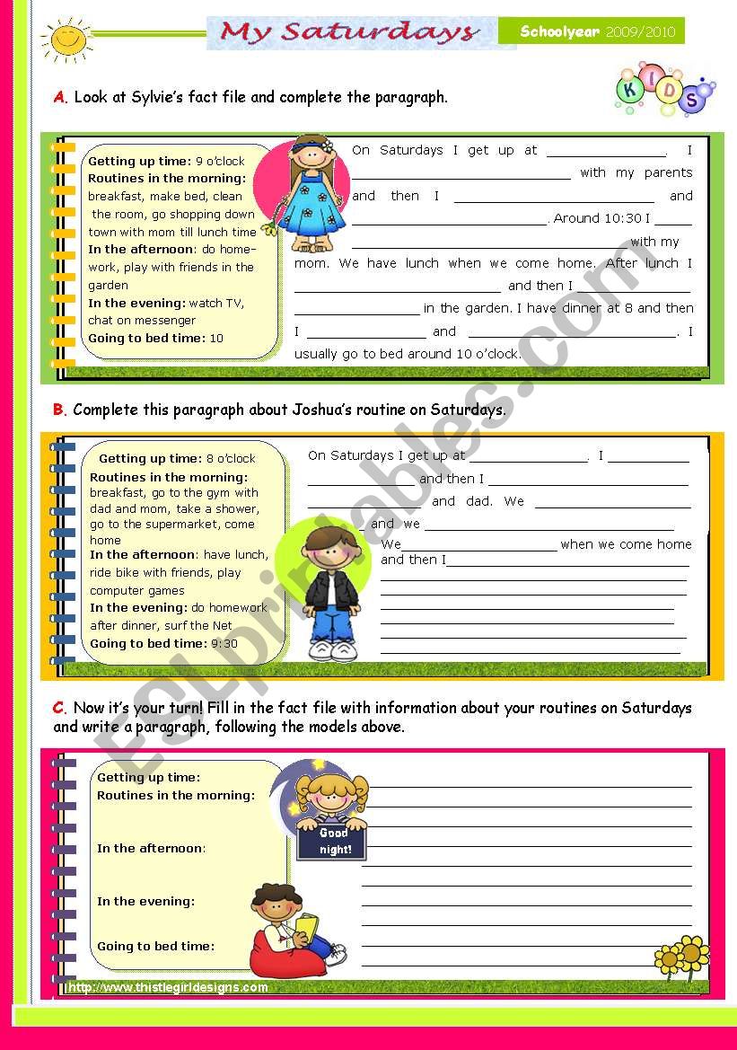 Writing Series (20) - My  Routine on Saturdays  -  2nd lesson of 45 minutes on the topic for Upper Elementary and Lower Intermediate stds