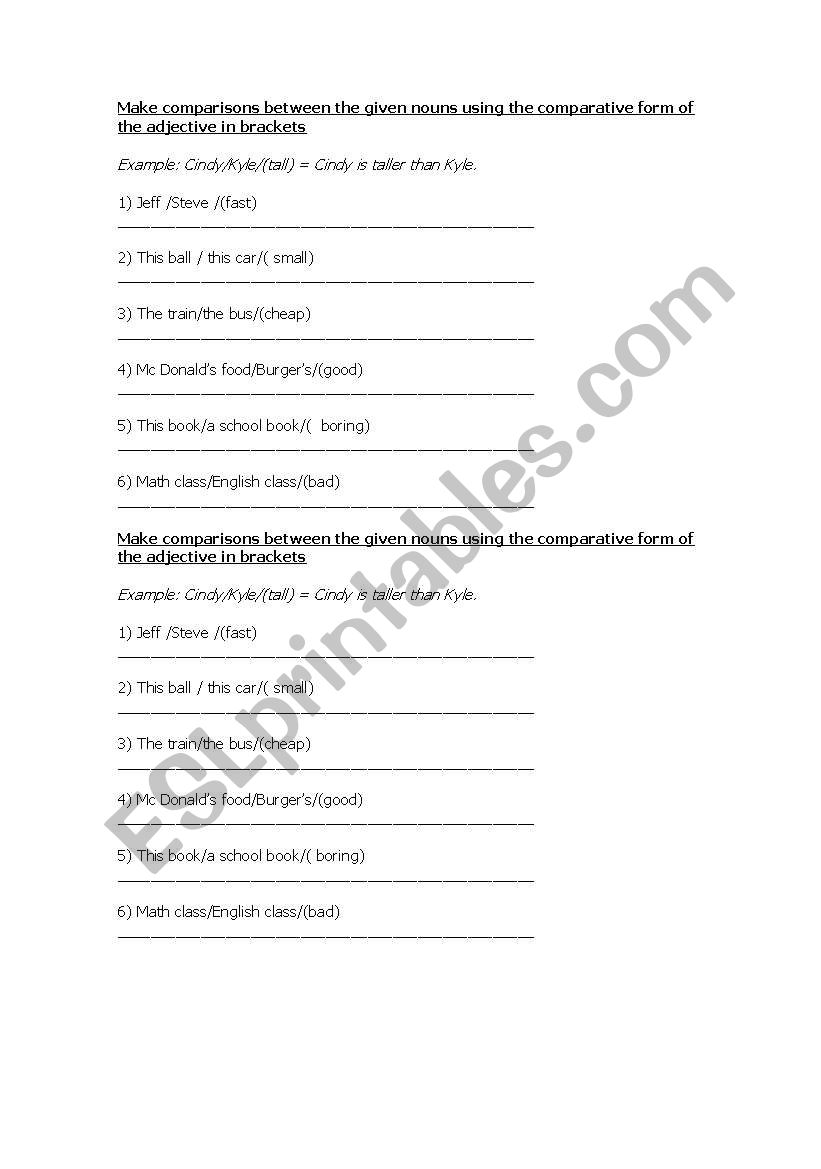 Comparisons worksheet