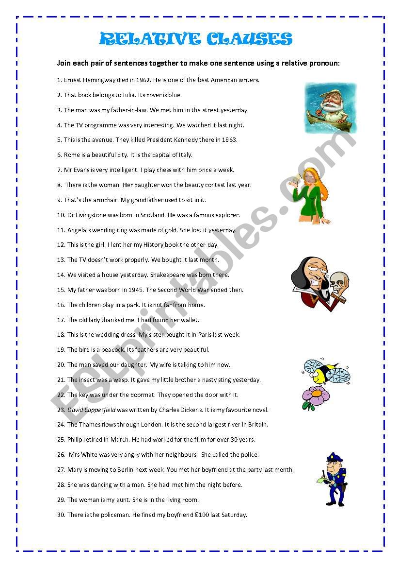 Relative clauses worksheet