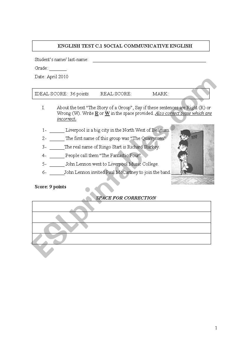 THE BEATLES TEST worksheet