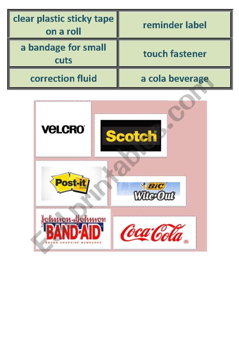 BRANDS AND DEFINITIONS SET 2 worksheet