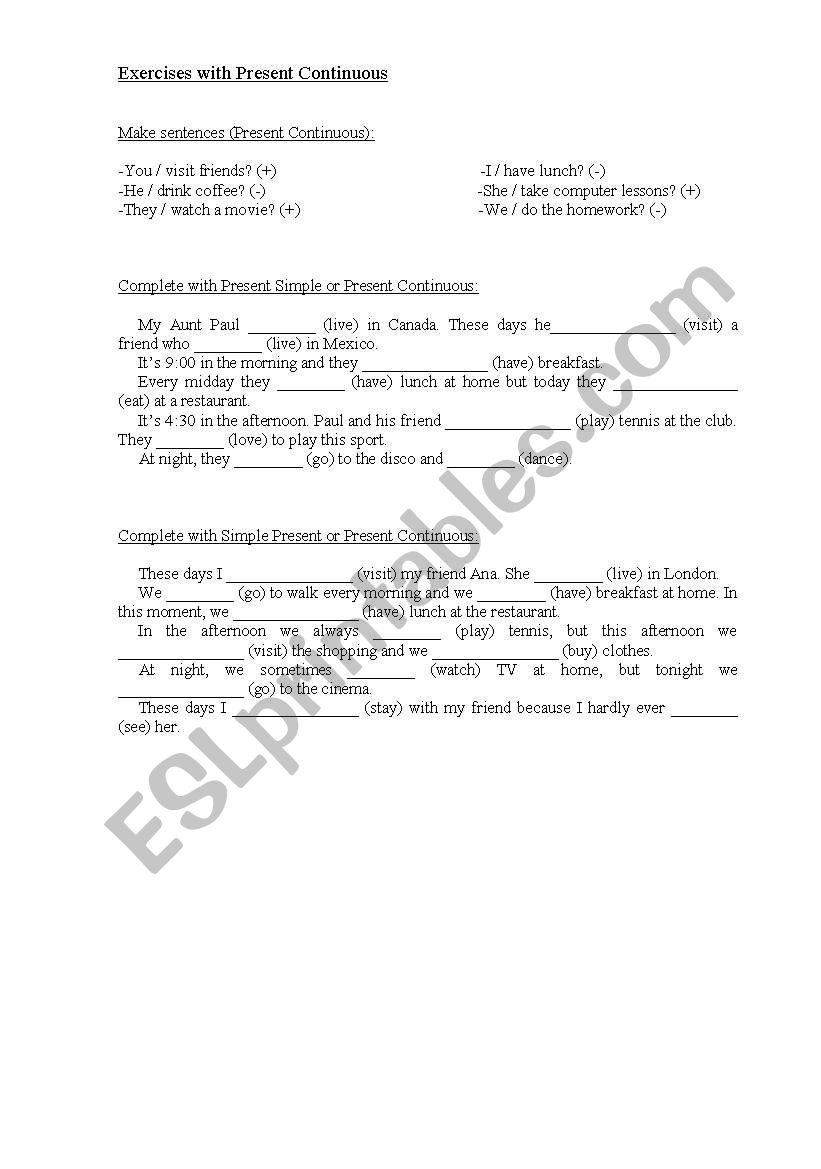 Present Continuous worksheet