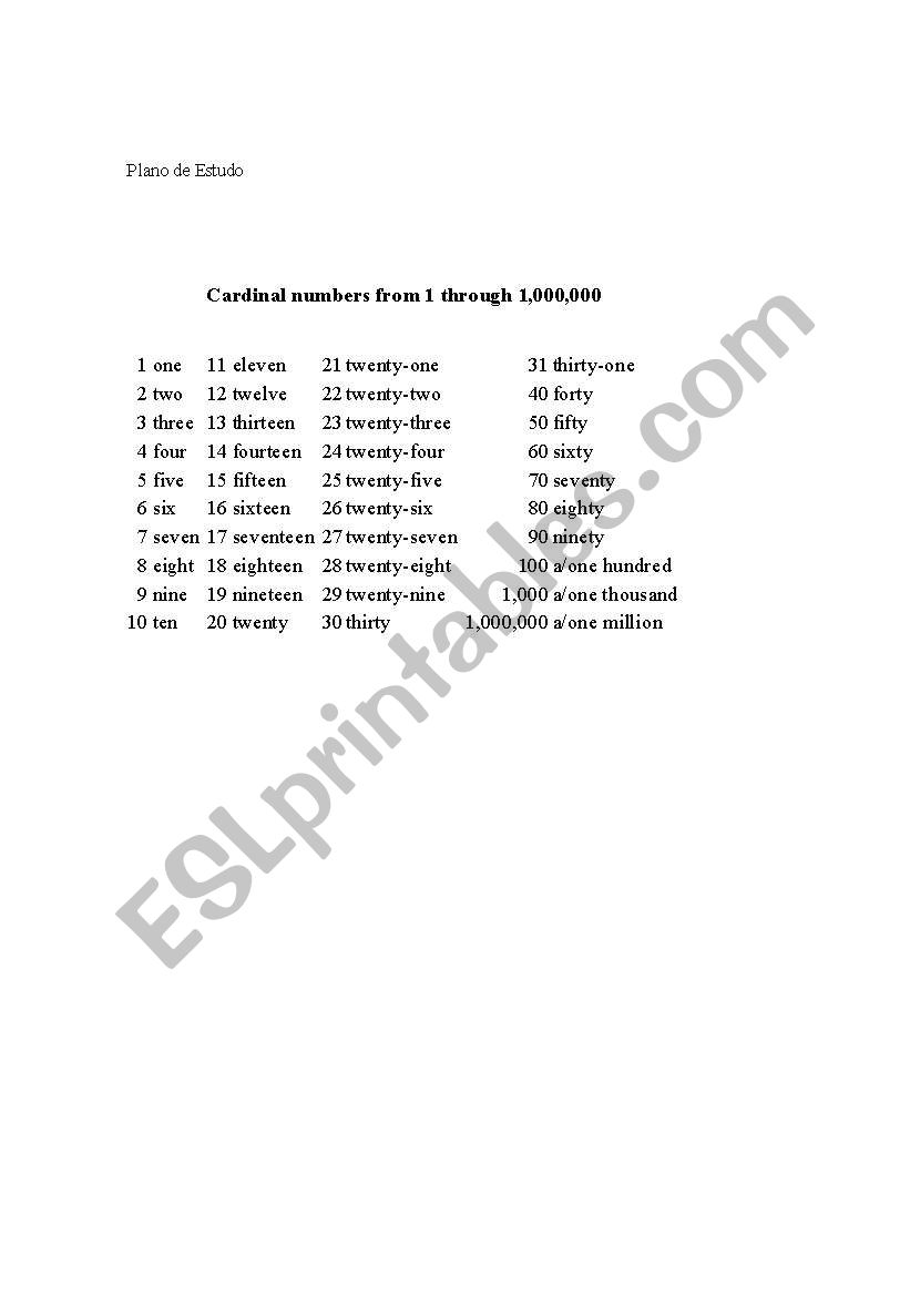 cardinal numbers worksheet