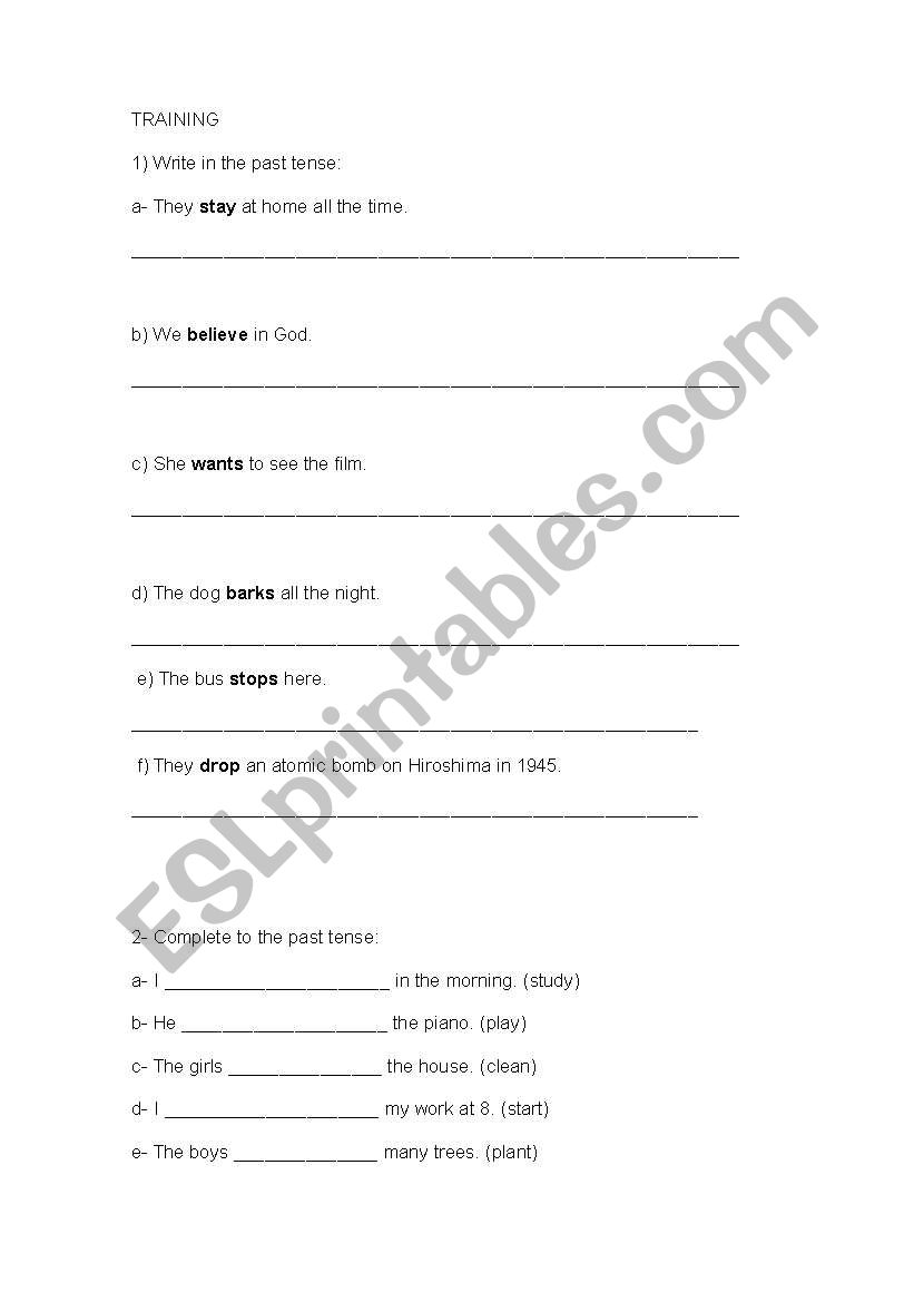 past tense worksheet