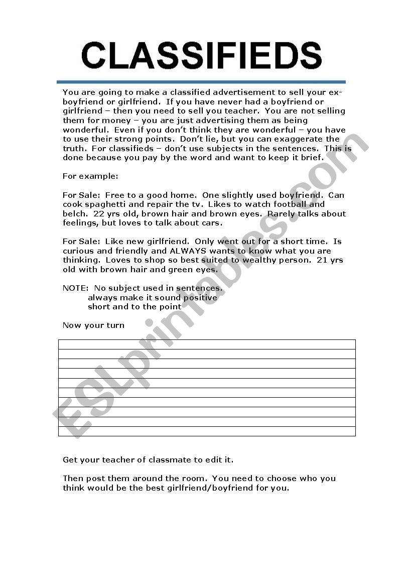 Selling your Ex-girlfriend or boyfriend