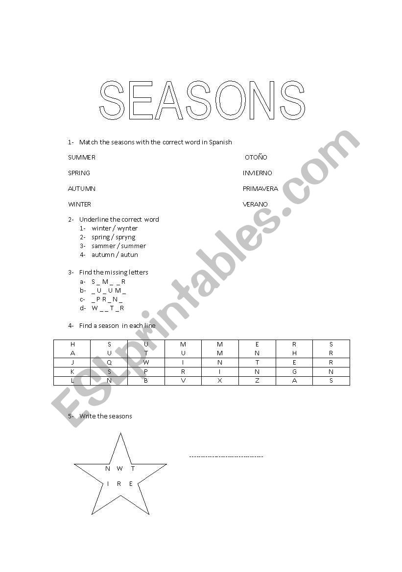 Seasons worksheet