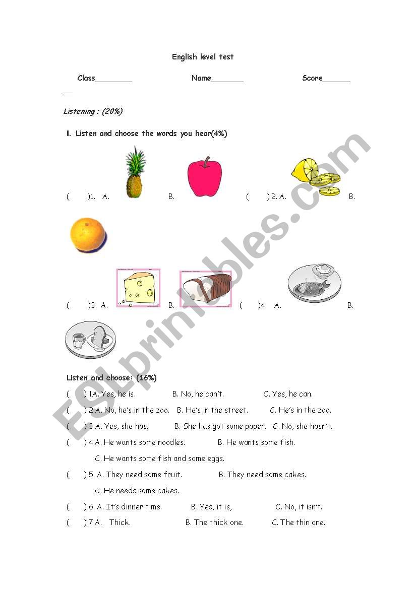 listening test worksheet