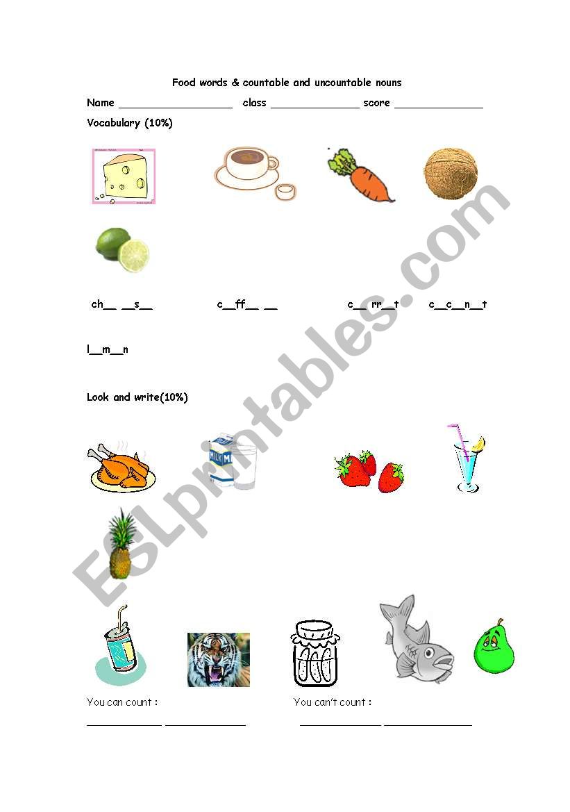 food nouns worksheet