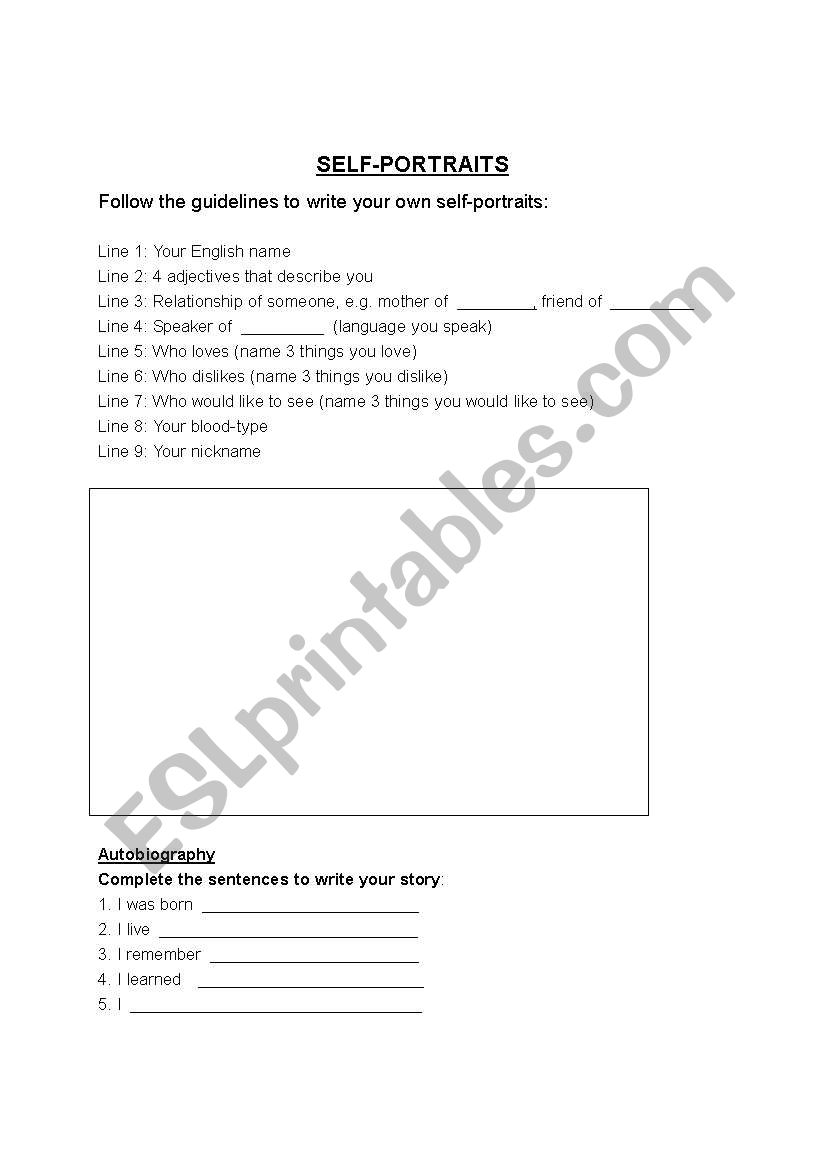 self-portraits worksheet