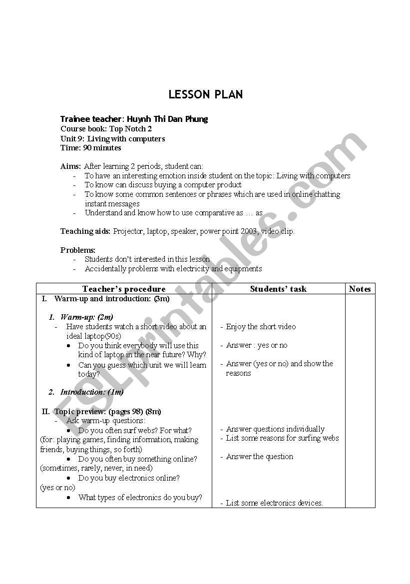 Unit 9- Top Notch 2- Lesson plan
