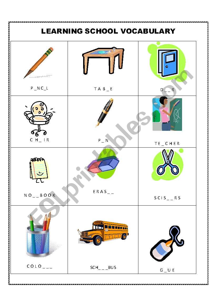 School Objects worksheet