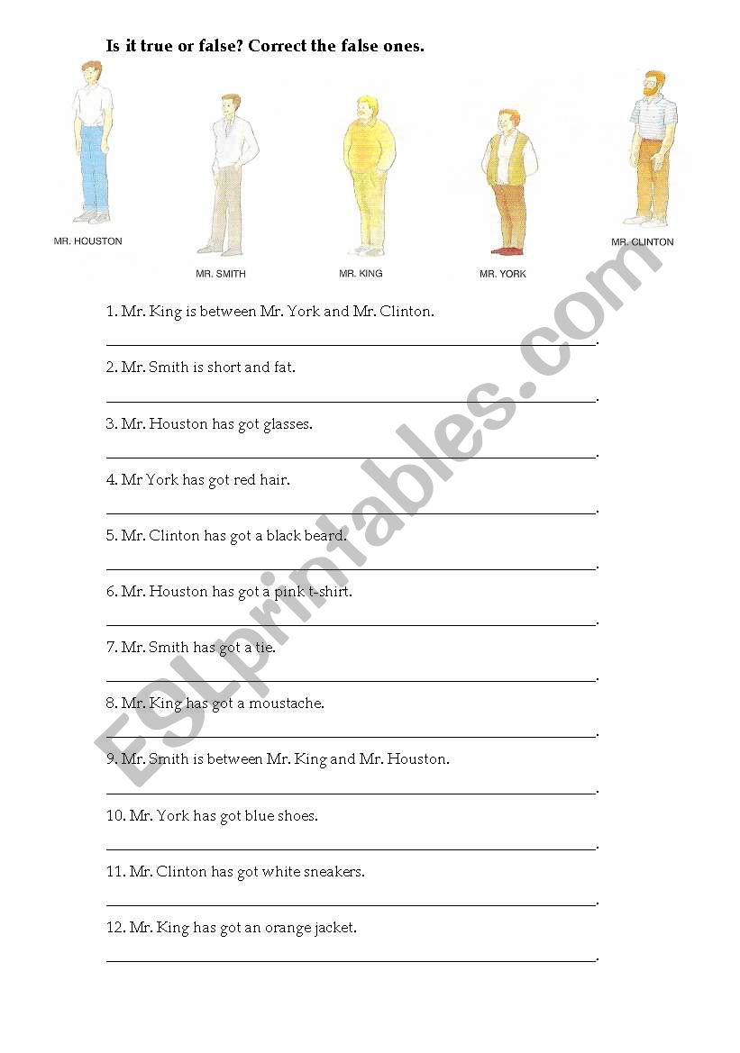 people description worksheet