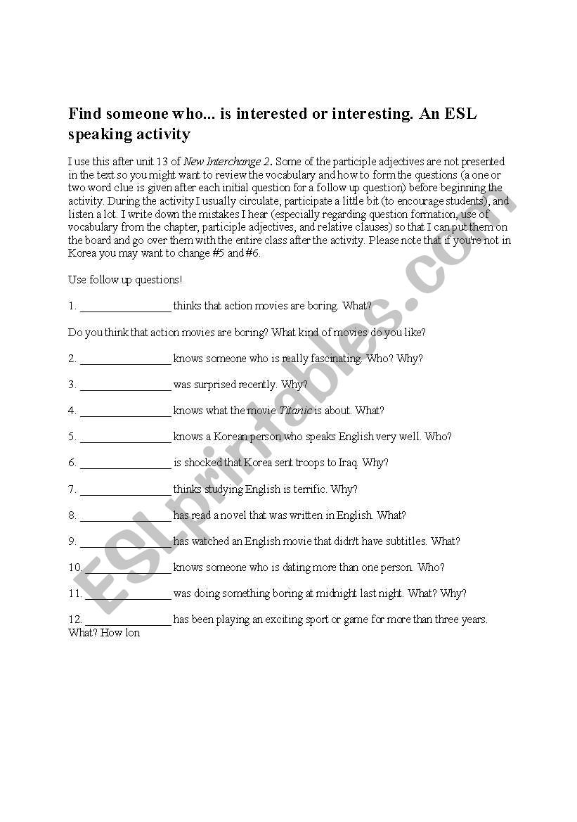 Find Someone Who worksheet