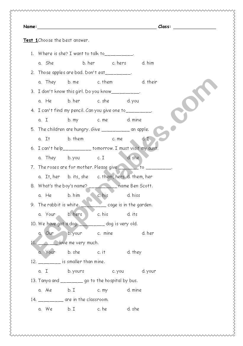 Pronoun (Multiple choice) worksheet